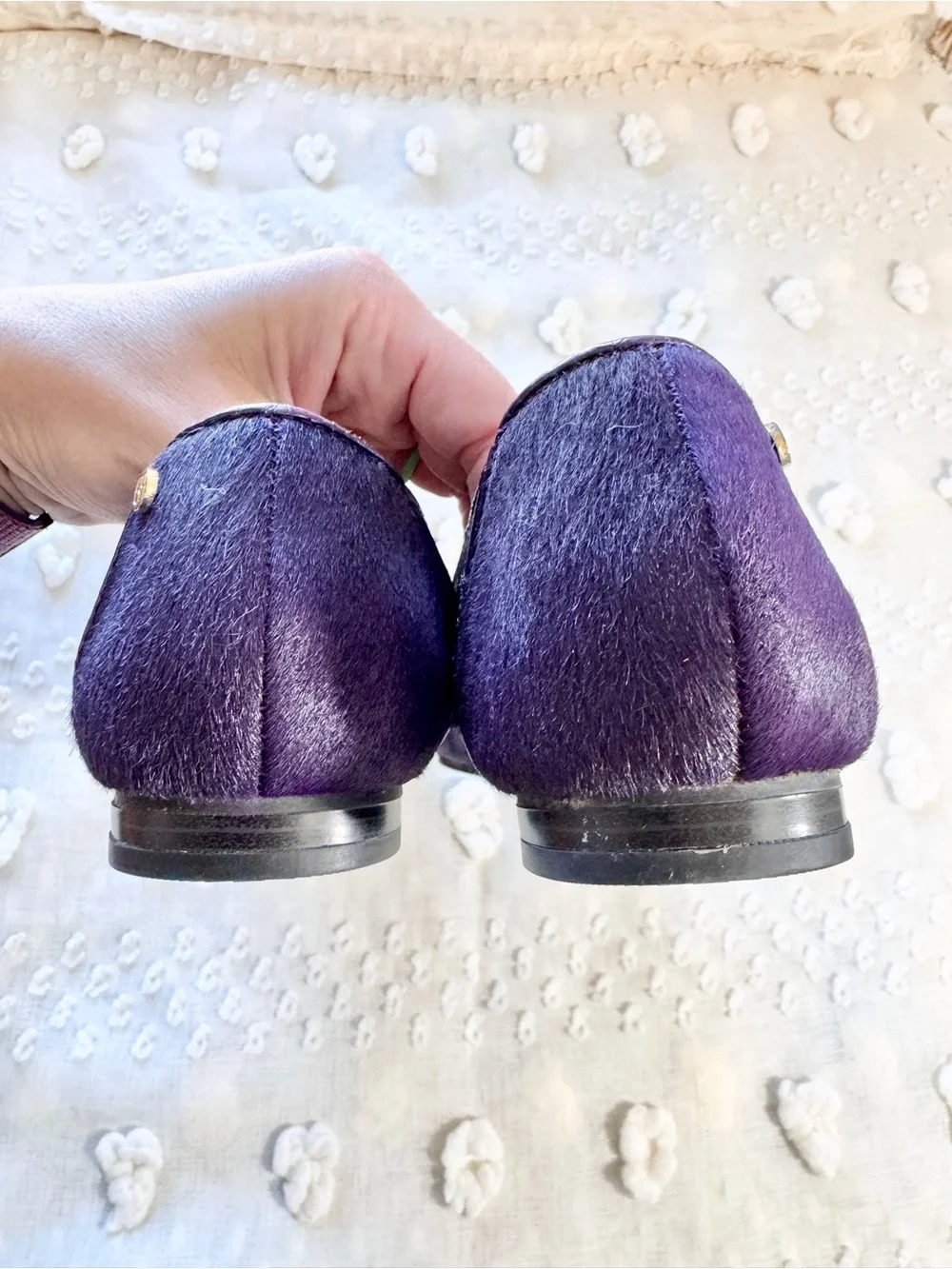 IMAN Purple Pony Hair Glitter Loafers 11 Smoking Slipper Glam Party Flats K21